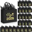 Hahafelt 24 Sets Graduation Gift Bags Bulk Reusable Non Woven Class of 2026 Tote Bag with Handle Tissue Paper Graduation Party Favors for College High School Decoration(Black,12 x 11 x 5 Inch)