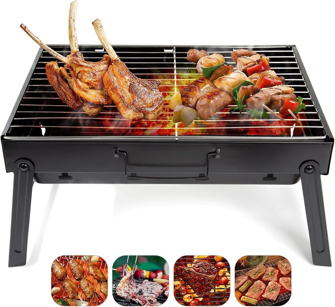 Folding Portable Barbecue Charcoal Grill, Barbecue Desk Tabletop Outdoor Stainless Steel Smoker BBQ for Outdoor Cooking Camping Picnics Beach (M1) (A-Black Small, A-Black Small)