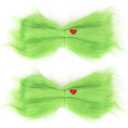 Green Furry Bow Hair Clips for Women - 2 Pack Red Heart Accent Hair Accessory