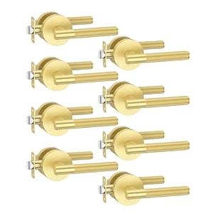 Asidrama 8 Pack Privacy Gold Door Handles, Door Lever with Door Knobs Indoor for Bedroom or Bathroom, Heavy Duty Brushed Gold Door Handles Interior with Locks for Left Right Sided Doors
