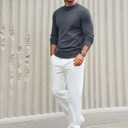 Runcati Mens Mock Turtleneck Pullover Slim Fit Casual Basic Thermal Knit Sweater Lightweight Long Sleeve Pullover Tee (Medium, Dark Grey)