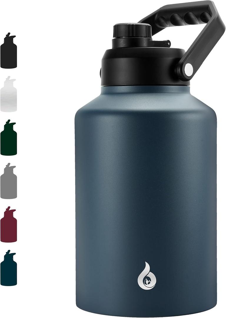 BJPKPK One Gallon(128 oz) Insulated Water Bottle, Dishwasher Safe Stainless Steel Thermos, BPA Free Jug with Ergonomic Handle & Anti-slip Bottom, Large Water Bottle, Navy Blue (Navy Blue)
