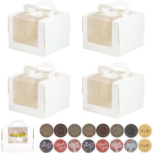 20Pcs 554 Inches Mini Cake Boxes-Solid White with Carry Handles and Cake Board-Suitable for Cakes up to 4 Inch,cake container,Pastries,Bakery Treats-Perfect for Celebrations and Gifts