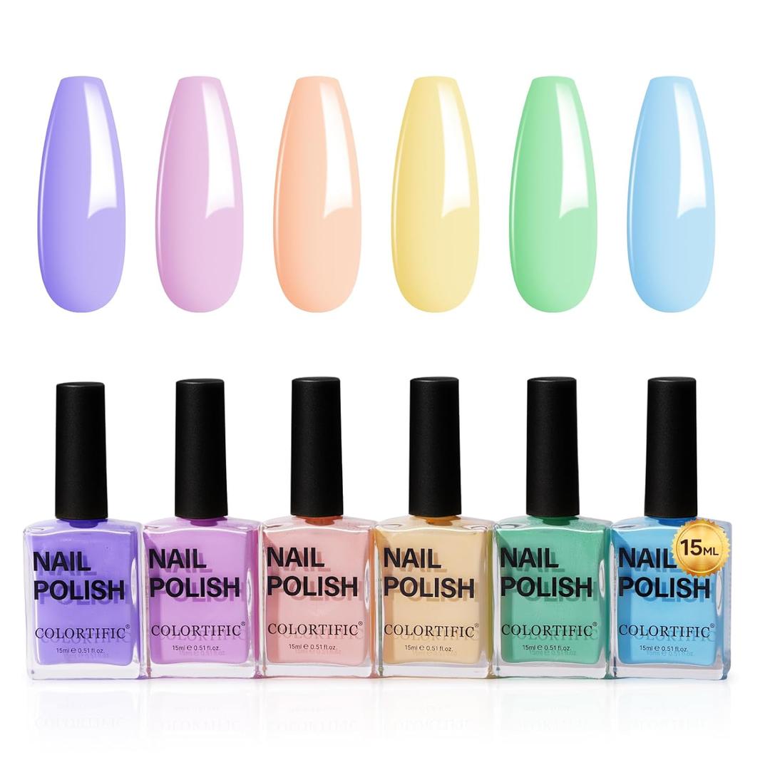 Nail Polish Set 6 Colors 15ML Pastel Macaron Nail Polish Sweet Pink Green Collection Air Quick Dry Manicure Diy Nail Art Salon Home Summer Gift For Women Girl