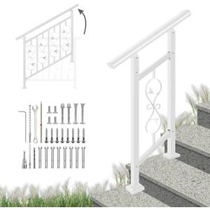 2 Step Handrails for Outdoor Steps, Adjustable,White Wrought Iron