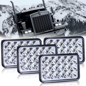 4x6 Inch LED Headlights Dot Approved 4pcs Rectangular Hi/Low Sealed Beam Headlamps Replace H4651 H4652 H4656 H4666 H4668 H4642 H6545 LED Headlight for Truck Kenworth T800 Peterbilt 378 379