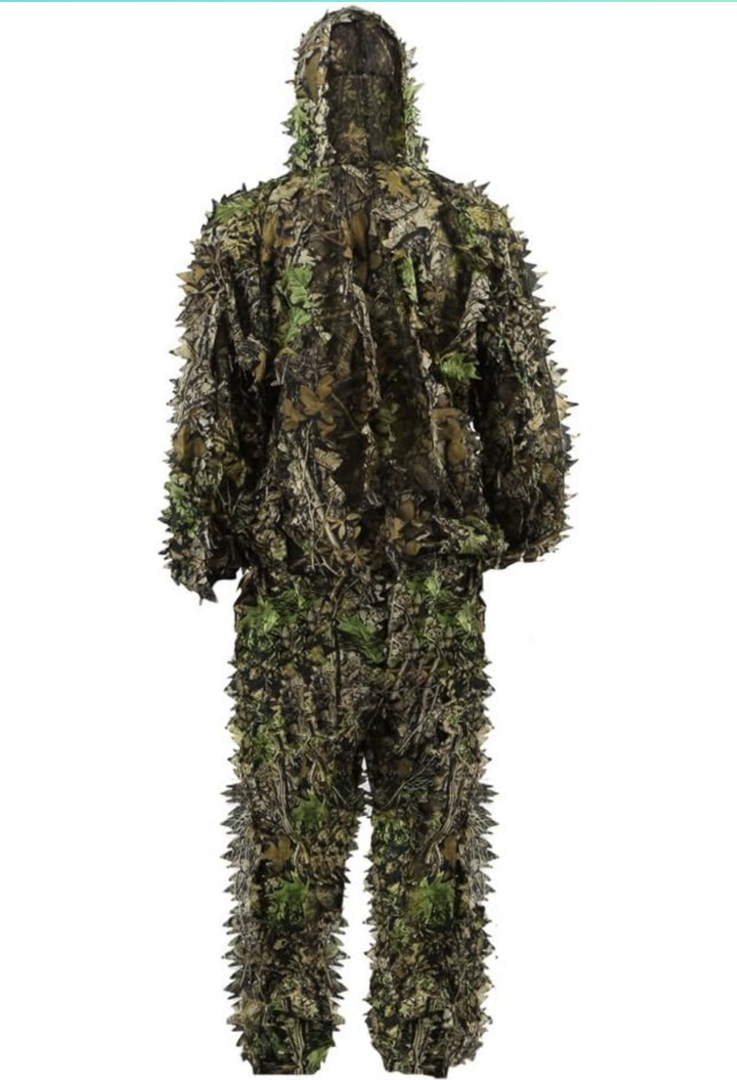 Outdoor Camo Ghillie Suits, 3D Leafy Hooded Hunting Airsoft Camouflage Gillies Suits for Kids & Adults S-M