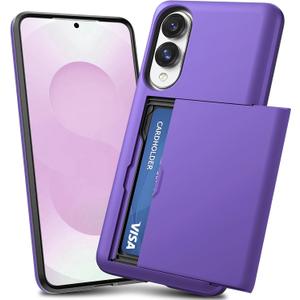 TOPAUX for Samsung S25 Edge Wallet Case/Galaxy S25 Edge Wallet Case Credit Card Holder Slot Compartment Slide Cover Back Pocket Raised Bezel Dual Layer Bumper Anti-Scratch Protective Hard Shell Purple