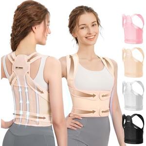 Fit Geno Back Brace Posture Corrector for Men & Women: Shoulder Straightener Adjustable Full Back Support Pain Relief - Scoliosis Hunchback Spine Corrector (Large/X-Large), Beige