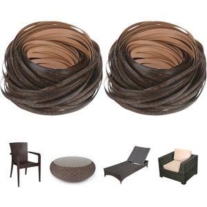 2-Pack Wicker Repair Kit, 100Ft Plastic Flat Rattan Replacement Supplies Material for Patio Furniture Repair/Basket Making/Chair Weaving, Synthetic Woven Rattan [Wood Grain Black]