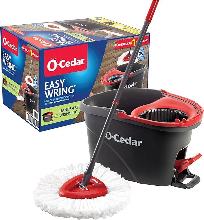 O-Cedar EasyWring Microfiber Spin Mop, Bucket Floor Cleaning System, Red, Gray, Standard, #1 Easywring System