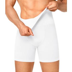 Nebility Shapewear Men Compression Shorts - Slimming Body Shaper Tummy Control Underwear Boxer Briefs (White, L)