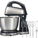 Hamilton Beach Classic Stand and Hand Mixer, 4 Quarts, 6 Speeds with QuickBurst, Bowl Rest, 290 Watts Peak Power, Black and Stainless