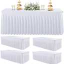 5 Pack White Spandex Table Cloths for 6 Foot Rectangle Tables, Wrinkle Free Fitted Table Covers 6 Ft Stretch Polyester Tablecloths with Skirt for Party Banquet Wedding Birthday Christmas