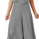 ROYLAMP Women's Summer 2 Piece Outfits Round Neck Crop Basic Top Cropped Wide Leg Pants Set Jumpsuits (X-Large, Gray)