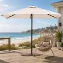 6.5 x 10ft Rectangular Patio Umbrella with Solar Lights, 16 LED Lighted Market Umbrella with Push-Button Tilt and Crank, 6 Sturdy Iron Ribs for Garden, Deck, Pool, Creamy White