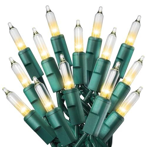 PREXTEX 300 Count Clear Christmas Tree Lights with Green Wire - 60 ft Warm White Christmas Lights for Indoor or Outdoor Use - Holiday Incandescent String Lights for Xmas Trees, Patios, and Fences