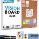 Vision Board 2025: Dry Erase Cork Board Combo Set - 20" x 28" Magnetic White Board and Cork Bulletin Combination Board, Use as Message Board, Memo Board - w/Markers, Eraser, Magnets, Push Pins