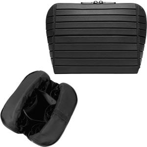Travel Makeup Organizer Bag with Fold-Down Design and Adjustable Dividers, 27 Pockets & 3 Brush Storage Holders, Large Capacity Cosmetic Bags Toiletry Case- Black