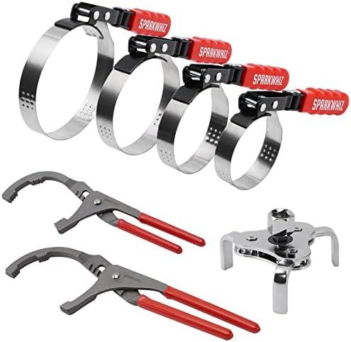 SPARKWHIZ Oil Filter Wrench Set, Oil Filter Removal Tool 2-3/4" - 5-1/4", 9" & 12" Adjustable Oil Filter Pliers, Adjustable 3-Jaw Oil Filter Wrench, 7pcs