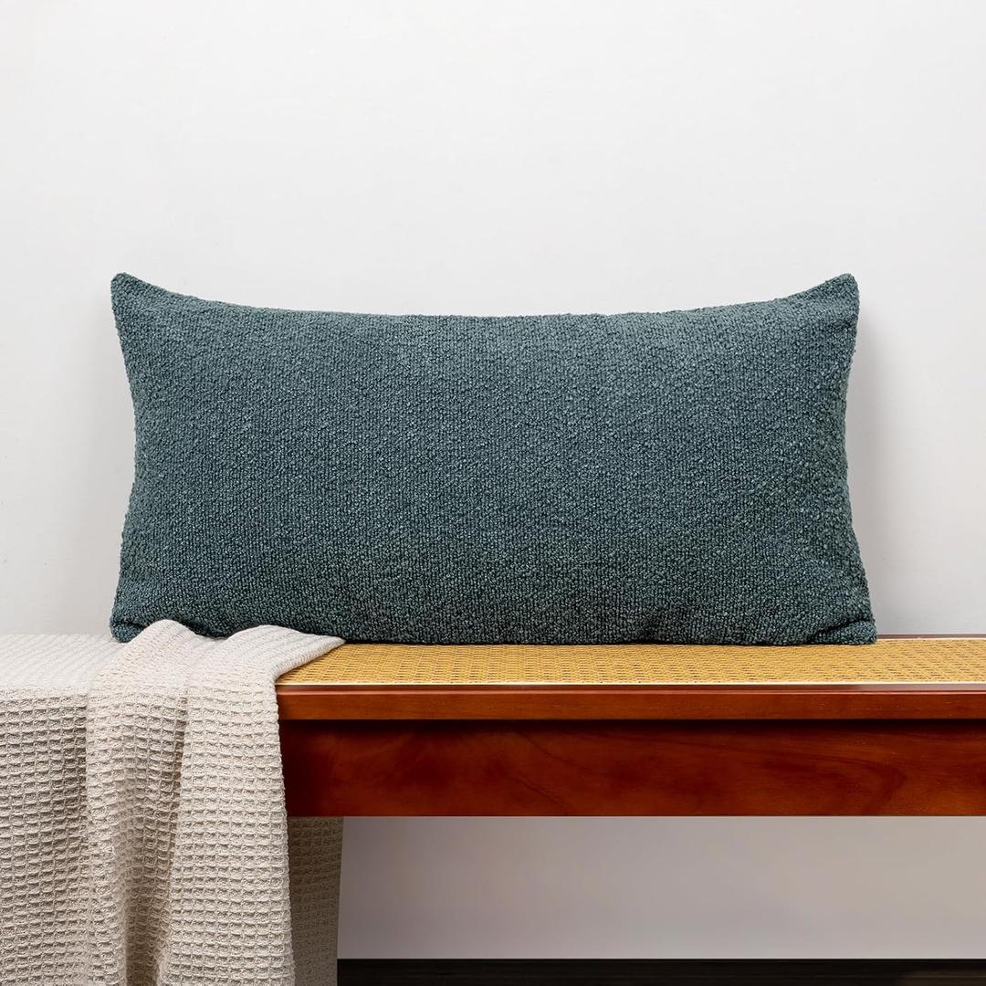 12x24 inch Boucle Lumbar Pillow Cover, Dusty Blue Woven Texture Neutral Long Pillow Cover Breathable Cushion Case for Couch Sofa Bed Living Room Home Decor (Cover Only)