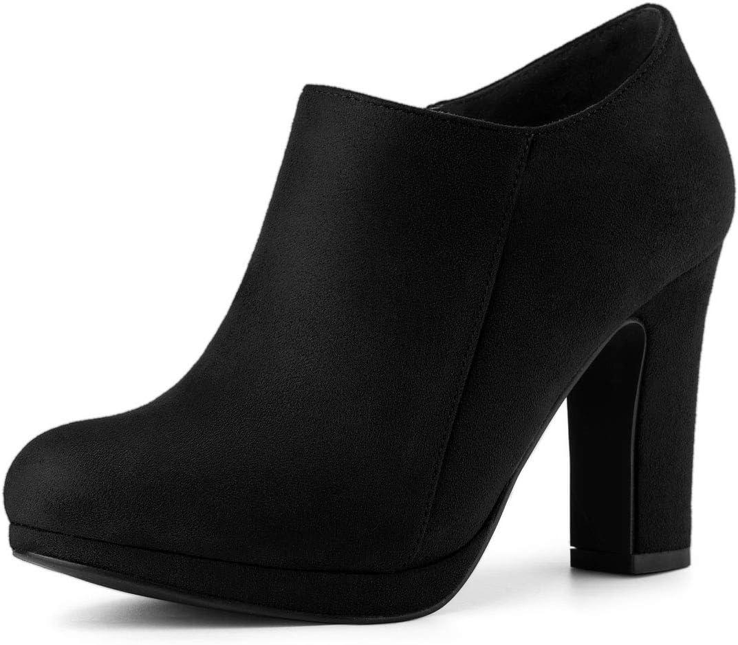 Allegra K Women's Platform Round Toe Chunky Heels Ankle Booties (9, Black)