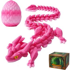 3D Printed Dragon Eggs with Dragon Inside - 12Inch,Articulated Fidget 3D Printed Animals, Interesting Decorative Gift, Easter Basket Essentials Stuffers (Cherry Blossom)