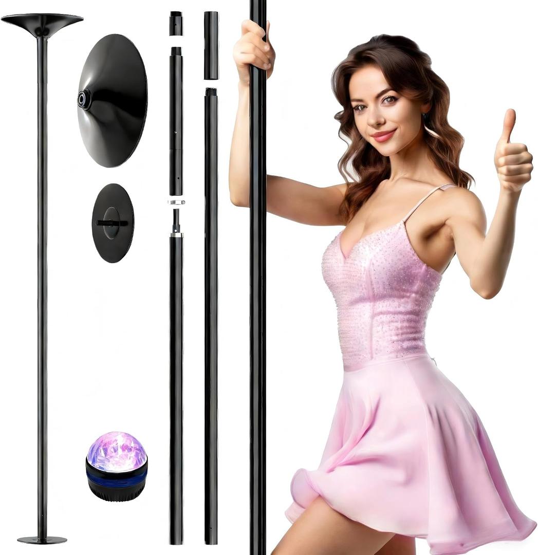PYY Dance Pole - Adjustable & Portable Dancing Pole for Gym Studio Pub, Chrome Finish, Spinning & Static Modes, No Drilling Required, w/Remote LED Stage Lights, 88"-108"