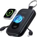 RORRY CharmGo Portable Charger, 20000mAh PD 30W Portable Charger Power Bank with 2 Built-in Cables, Fast Charging Battery Pack with Keychain, Travel Essentials for iPhone, Apple Watch, iPad, Black