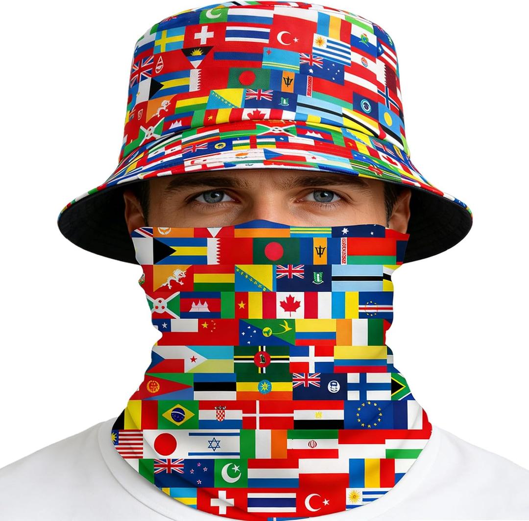 World Cup American Flag Bucket Hat 4th of July Bucket Hat with American Face Mask Gifts Men Women World Cup Merchandise