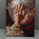 Elegant Hand with Pearl Bracelets and Disco Ball Canvas Wall Art - Glamorous Vintage-Inspired Decor