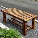 35.5" Outdoor Garden Bench, Weatherproof 2-Person Backless Wooden Bench with Mortise-Tenon Structure for Garden, Lawn, Porch, Backyard Brown, 35.5IN