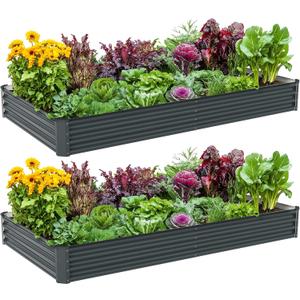 2PCS 8x4x1FT Galvanized Raised Garden Bed, Galvanized Planter Raised Garden Boxes Outdoor, Large Metal Raised Garden Beds for Vegetables-Grey