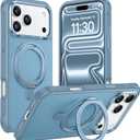 Temdan Designed for iPhone 17 Pro Max Case,[with 360Rotatable Invisible Magnetic O-Ring Stand][Military Grade Shockproof][Compatible with MagSafe] Anti-Slip Translucent Matte Phone Case 6.9" 2025 (Light Blue)
