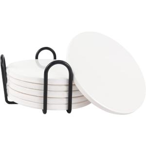 Sublimation Blanks Drink Coasters Absorbent Coaster Sets of 6 Round Ceramic Drink Coaster for Tabletop Protection Suitable for DIY Crafts Painting Kinds of Cups Wooden Table Cool Home Decor