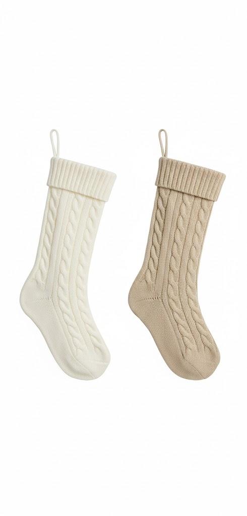 AJINUAHDL Christmas Socks, Pendants, Room Decoration, Festival Atmosphere, Scene Arrangement (2 Pair, White & Beige)