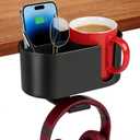 MYITYARD 4 in 1 Desk Cup Holder, Clamp On Drink Holder with Headphone Hanger, Anti-Spill Clip on Desk Organizer for Pen Phone Mug, Gaming Office Desk Accessories fits Most Desks