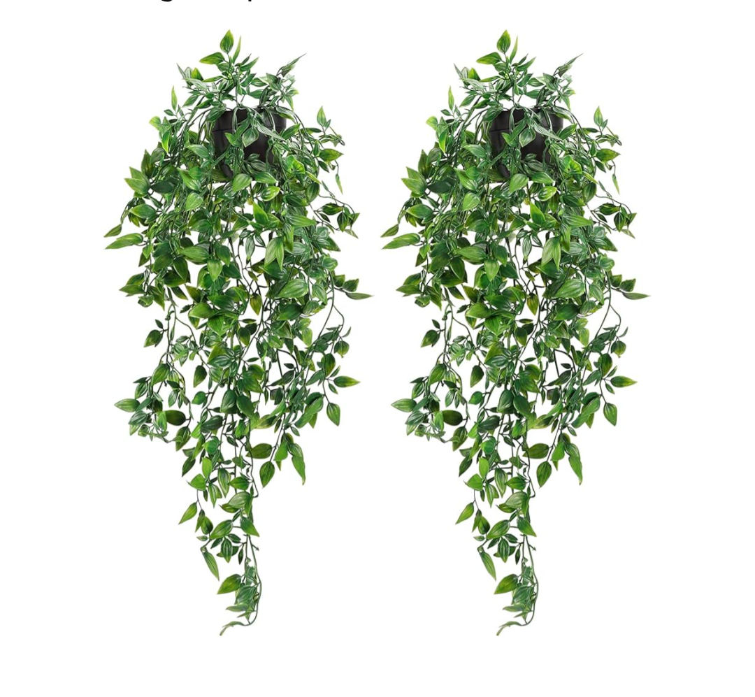 Whonline 2pcs Fake Hanging Plants, Artificial Potted Plants for Indoor Outdoor Aesthetic Office Living Room Shelf Decor