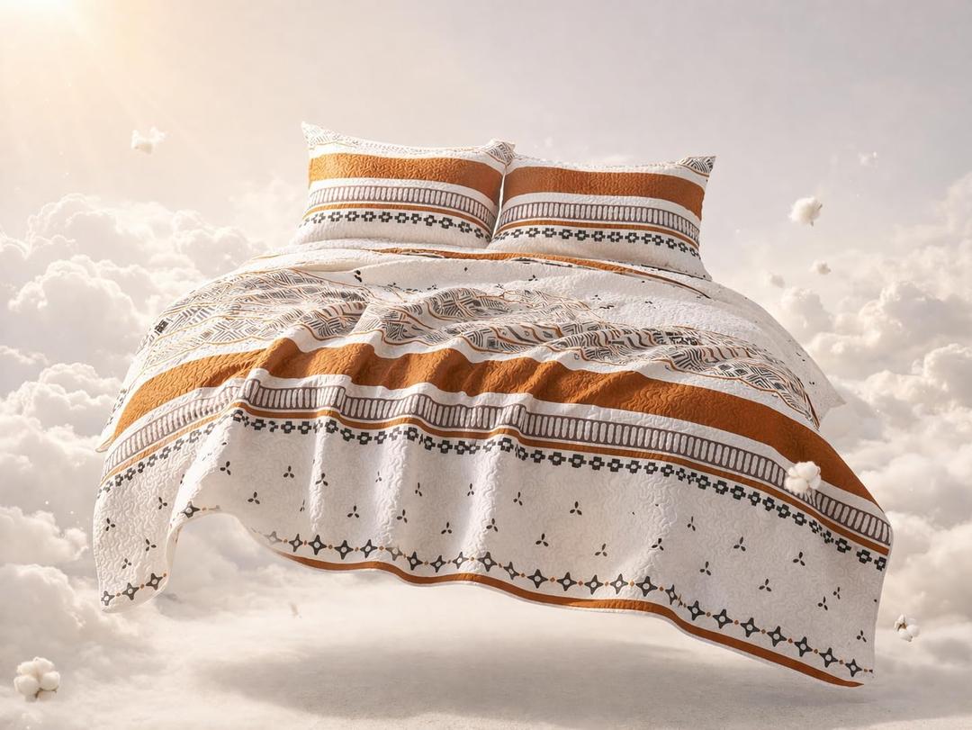 Boho Quilt Set Queen Size Lightweight Microfiber Bohemian Quilt Bedding Set, All Season Boho Bedspread Queen, Soft Boho Coverlet with Shams, Moroccan Patterned Bedding for Bedroom & Guest Room