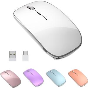 Wireless Mouse Chargeable Portable Silent USB-A and Type-C Dual Mode 3 Adjustable DPI for Laptop, PC (Q23S Black) (White)