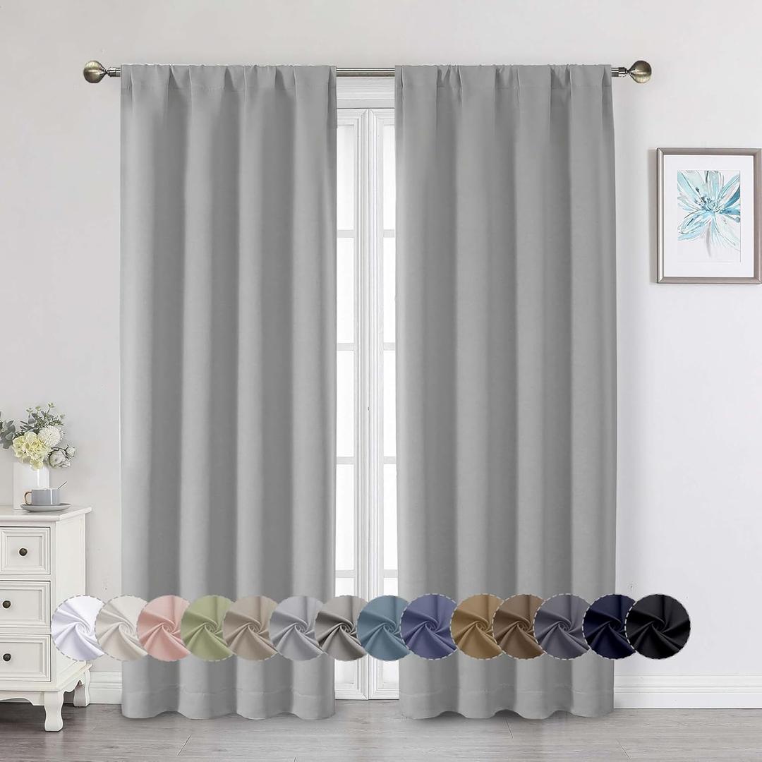 Silver Grey Blackout Curtains for Bedroom Living Room 72 Inches Long 2 Panels Set, Soft Solid Thermal Room Darkening French Door Curtain, Modern Rod Pocket Design, Silver Grey, 40" Wx72 L