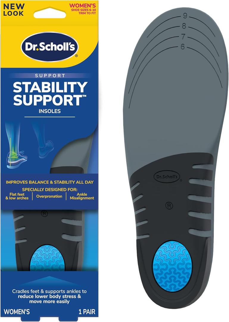 Dr. Scholl's Stability Support Insoles, Flat Feet & Overpronation Low Arch Support, Improves Balance & Stability, Motion Control, Trim Inserts to Fit Shoes, Women's Size 6-10