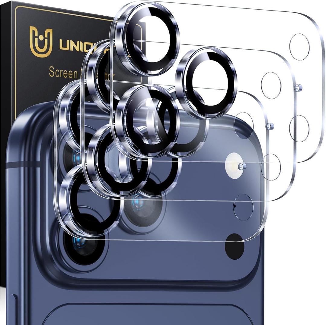 UniqueMe Compatible for 3 Pack iPhone 17 Pro Max Camera Lens Protector - [Drop Protection] Anti Scratch Full-Coverage Camera Cover Screen (Transparent)