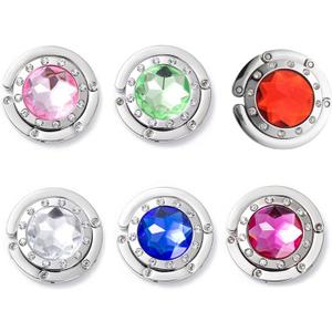 6 PCS Handbag Hooks for Tables,Portable Hook,for Purse Bag Hanger Portable Handbag Folding Hanger Holder Hook for Hanging Crystal Alloy Magic Hooks for Women Girl (6 Colors)