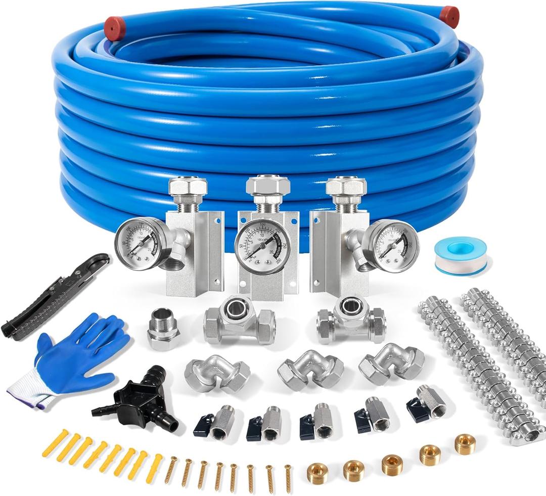 3/4" × 100ft Shop Air Line Kit, HDPE-Aluminum Compressed Air Line kit for Garage with Tee & Elbow Fittings, Rapid Air System for Air Compressor, Leak-Proof & Easy Installation