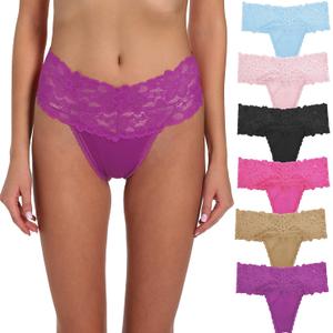 Umiehary High Waist T Back Lace Fashion & Retro Thick Band Women Thongs with Multiple Colors Plus Size (Large)