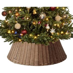 Sweetcrispy Christmas Tree Collar, Wicker Tree Collar for 6-9ft Trees, 4-Piece Wicker Base Cover, Brown (27IN)