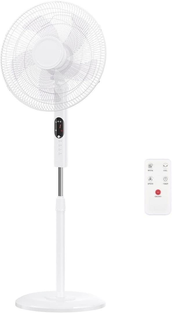 Simple Deluxe 16 inch Pedestal Fan, Quiet Oscillating Standing Fan with Adjustable Height & Tilt, 15H Timer, 3 Speeds & 3 Wind Modes, Floor Fan for Bedroom, Office, Living Room and Home Use, White