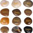 12 Pieces Inspirational Stones Natural Engraved Faith Rocks 12 Different Words Encouragement Amulets Gift for Prayer Friends and Family Religious Home Decor