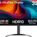 LG 32UR550K-B 32-inch Ultrafine 4K UHD (3840 x 2160) Computer Monitor, HDR10, 60Hz, HDMI, DisplayPort, Tilt/Height/Pivot Adjustable Stand, Black